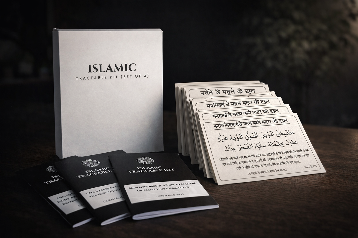 Islamic Traceable Kit with books and cards on a dark surface